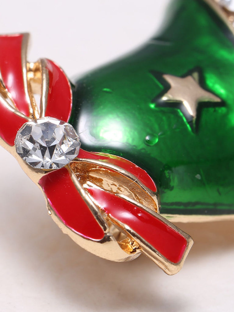 Spilla di strass con campane di Natale retrò