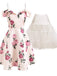 2 pezzi floreale anni '50 vestito e sottoveste bianca