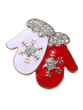 Guanti di Natale retrò spilla con strass