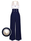 Tuta lunga patchwork blu scollo a goccia anni '30