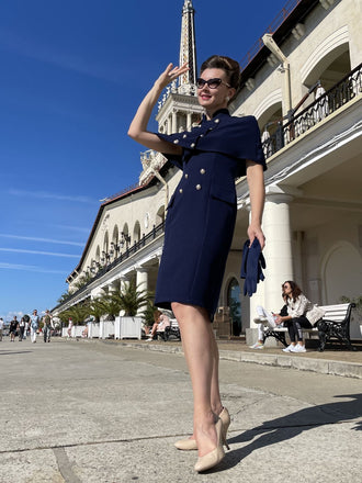 2 pezzi abito a matita da lavoro con bottoni anni '60