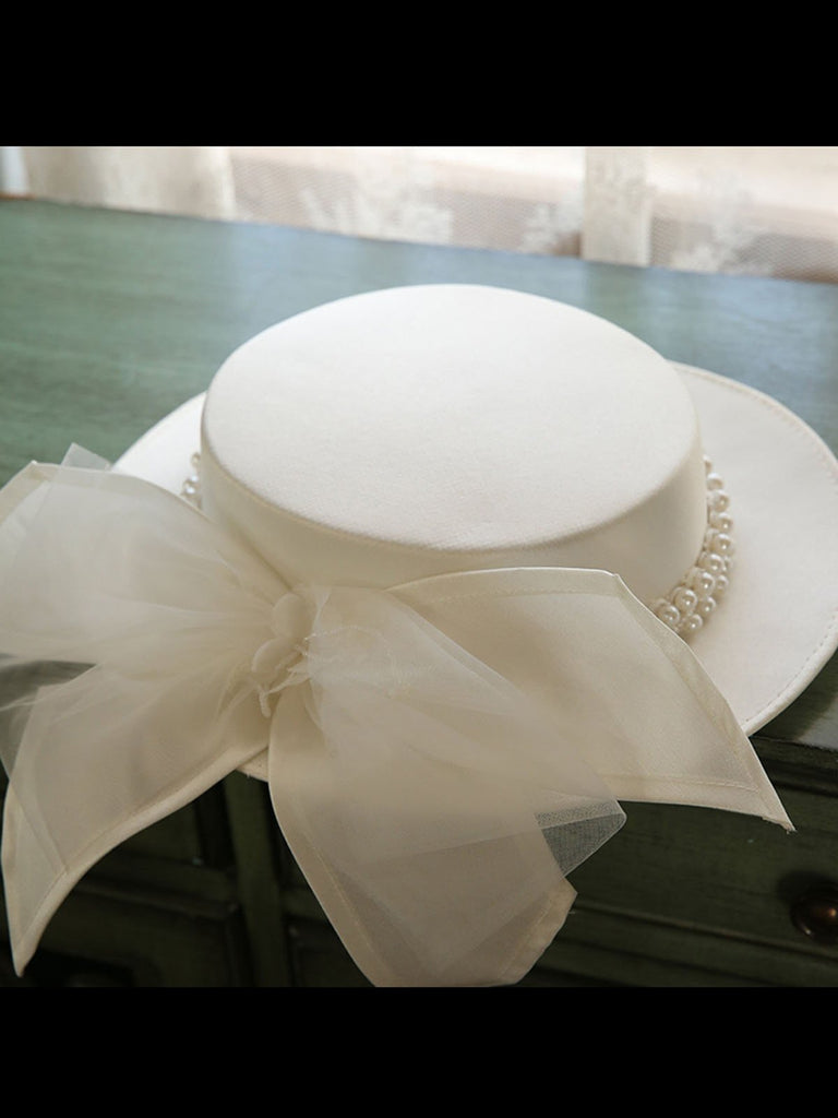 Cappello con nodo a fiocco di perle retr¨° bianco