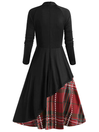 Abito Swing Patchwork scozzese nero anni '50