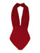 Costume intero rosso retrò con scollo all'americana in tinta unita