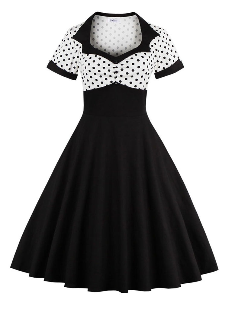 Abito svasato patchwork a pois anni '50