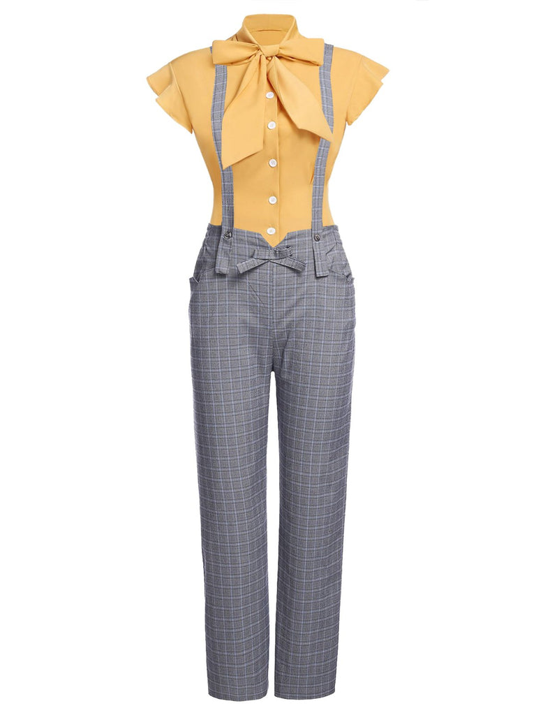 2 pezzi camicetta anni '50 e pantaloni con bretelle