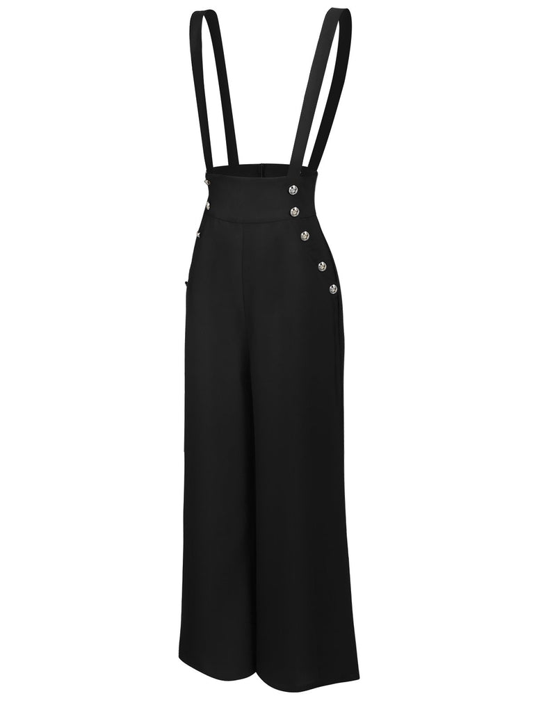 Pantaloni neri con bretelle solide degli anni '50