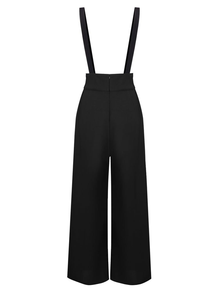 Pantaloni neri con bretelle solide degli anni '50