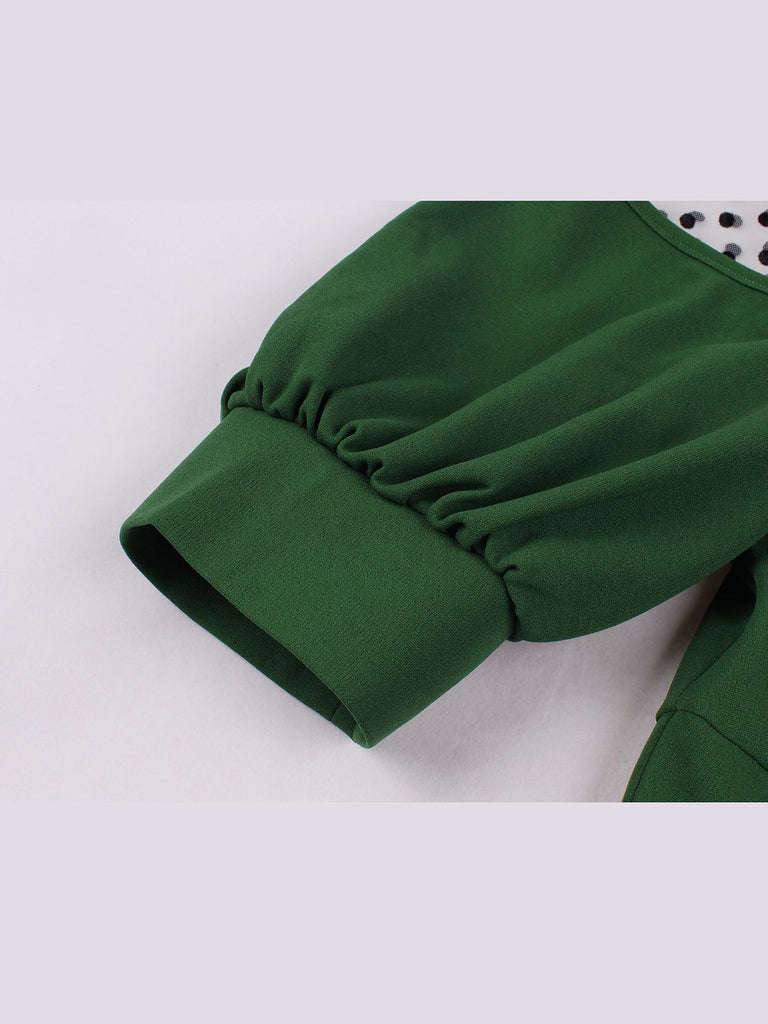 Abito tinta unita verde a pois anni '50
