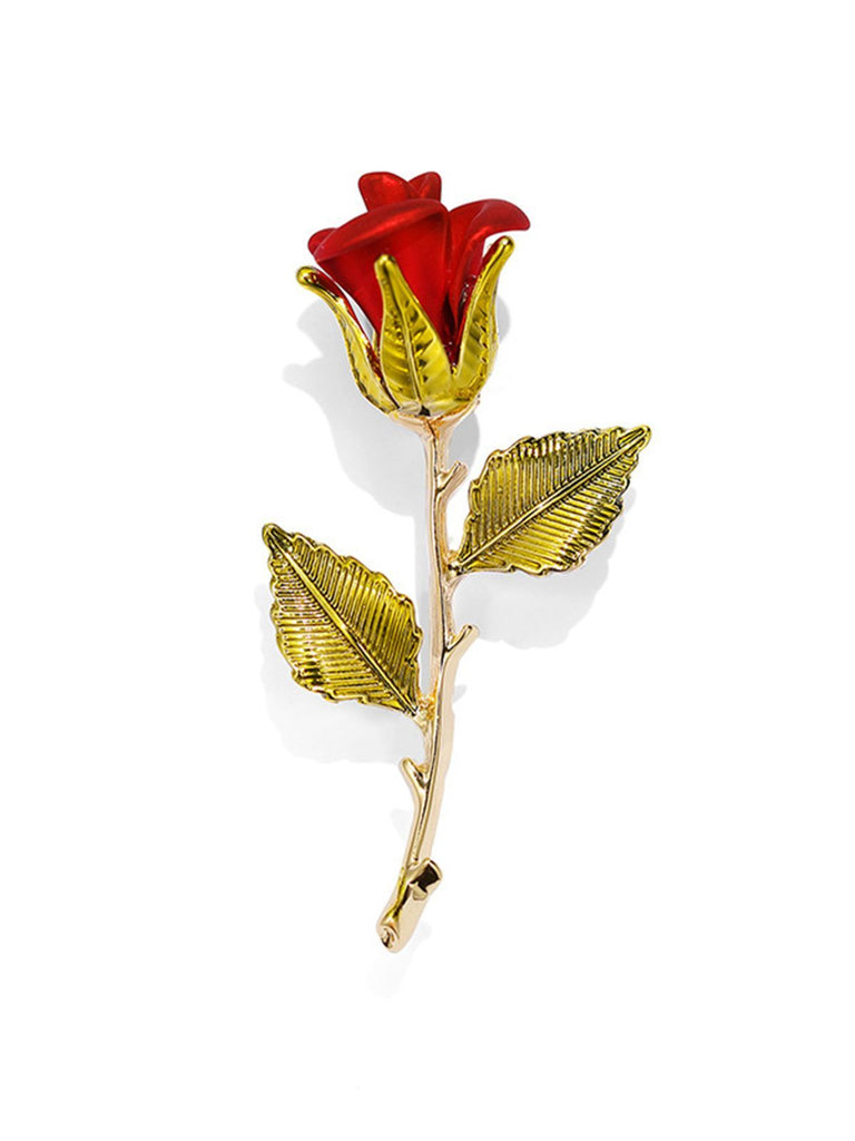 Spilla con rosa dipinta di rosso dorato