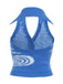Top blu con bottoni all'americana per maglieria anni '50