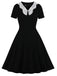 Abito solido patchwork in pizzo nero anni '50