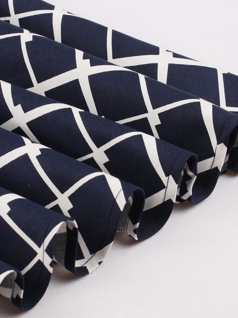 Gonna svasata con cintura scozzese blu navy anni '50