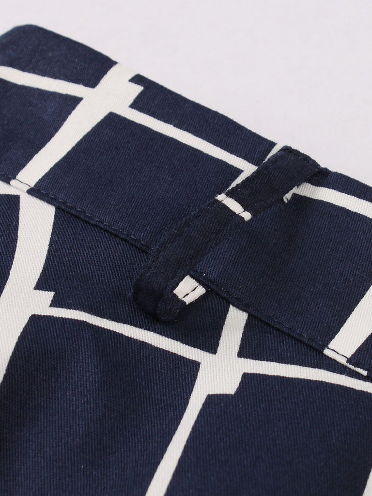 Gonna svasata con cintura scozzese blu navy anni '50