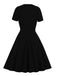 Abito solido patchwork in pizzo nero anni '50