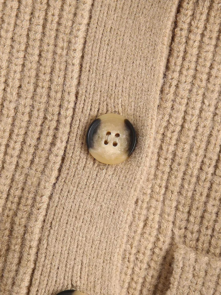 Maglione lavorato a maglia con collo di pelliccia kaki anni '50