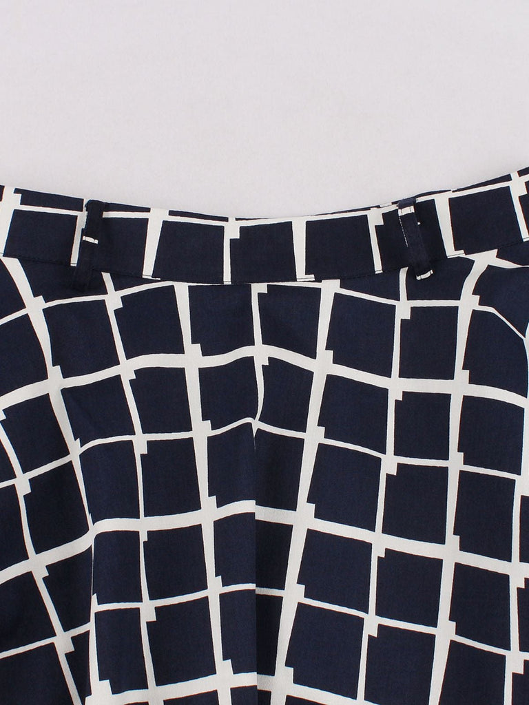 Gonna svasata con cintura scozzese blu navy anni '50