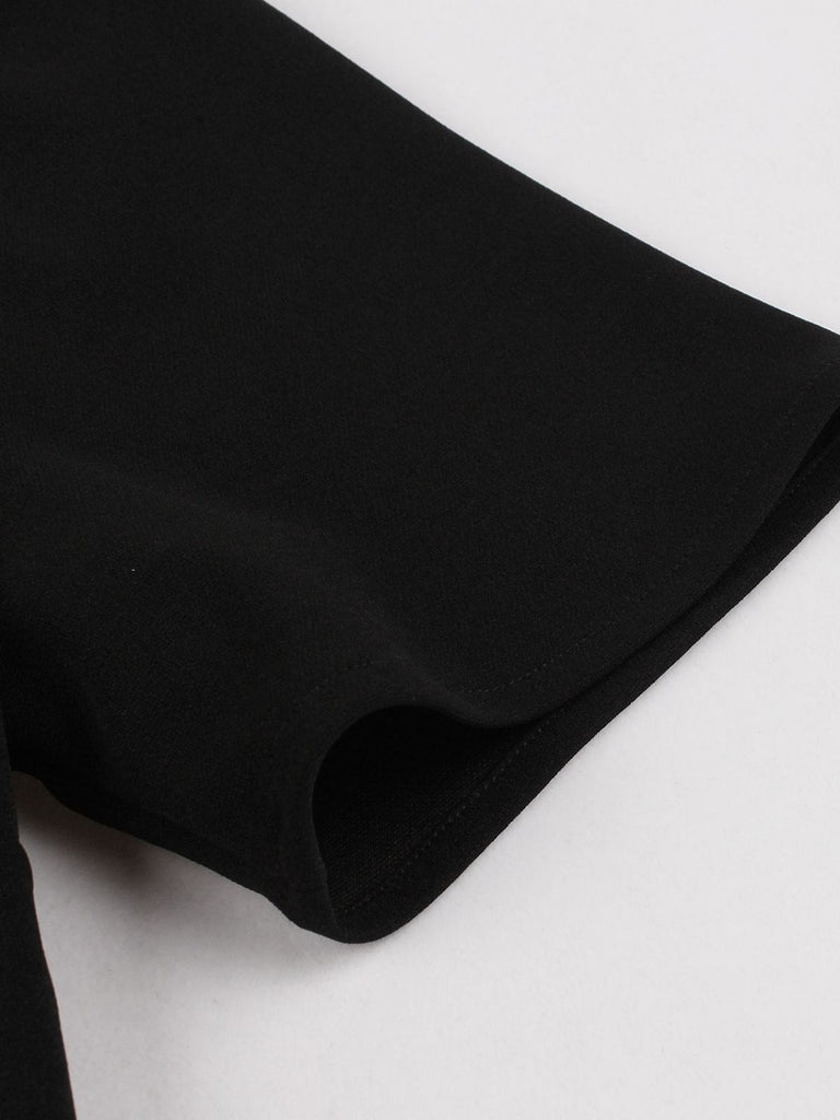 Abito solido patchwork in pizzo nero anni '50