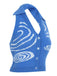 Top blu con bottoni all'americana per maglieria anni '50