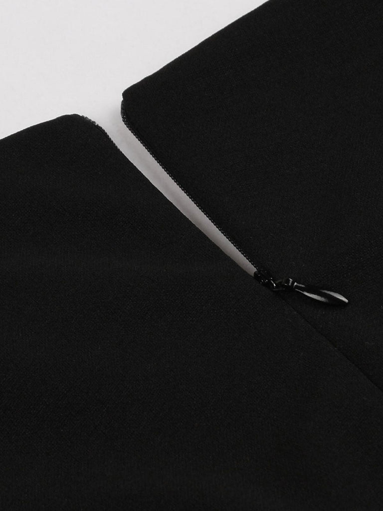 Abito solido patchwork in pizzo nero anni '50