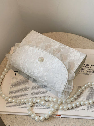 Borsa trapuntata in pizzo con catena di perle retrò