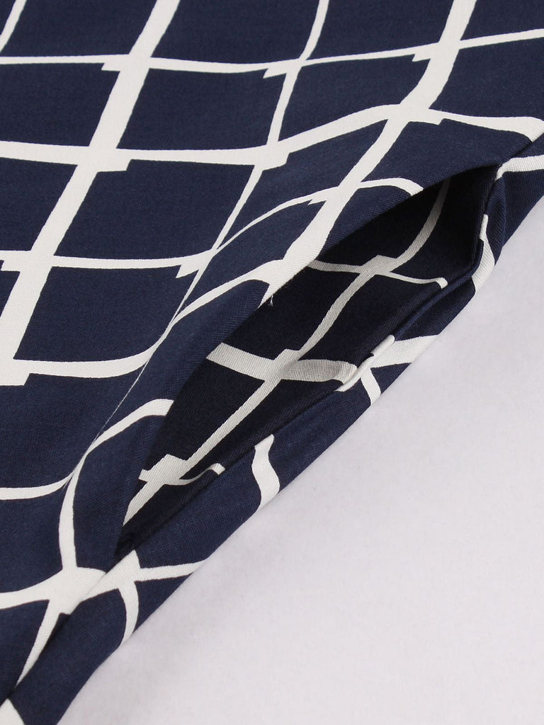 Gonna svasata con cintura scozzese blu navy anni '50