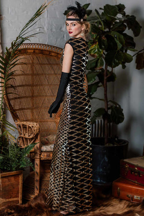 Abito lungo con paillettes oro anni '20