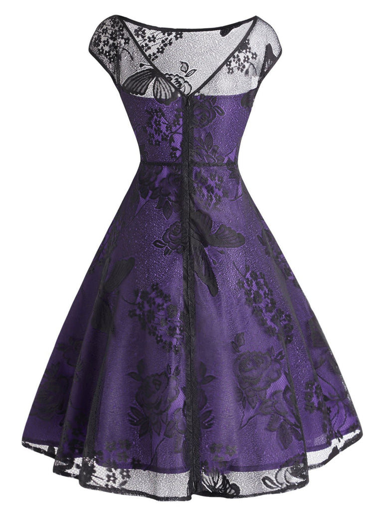 Abito viola a rete floreale anni '50