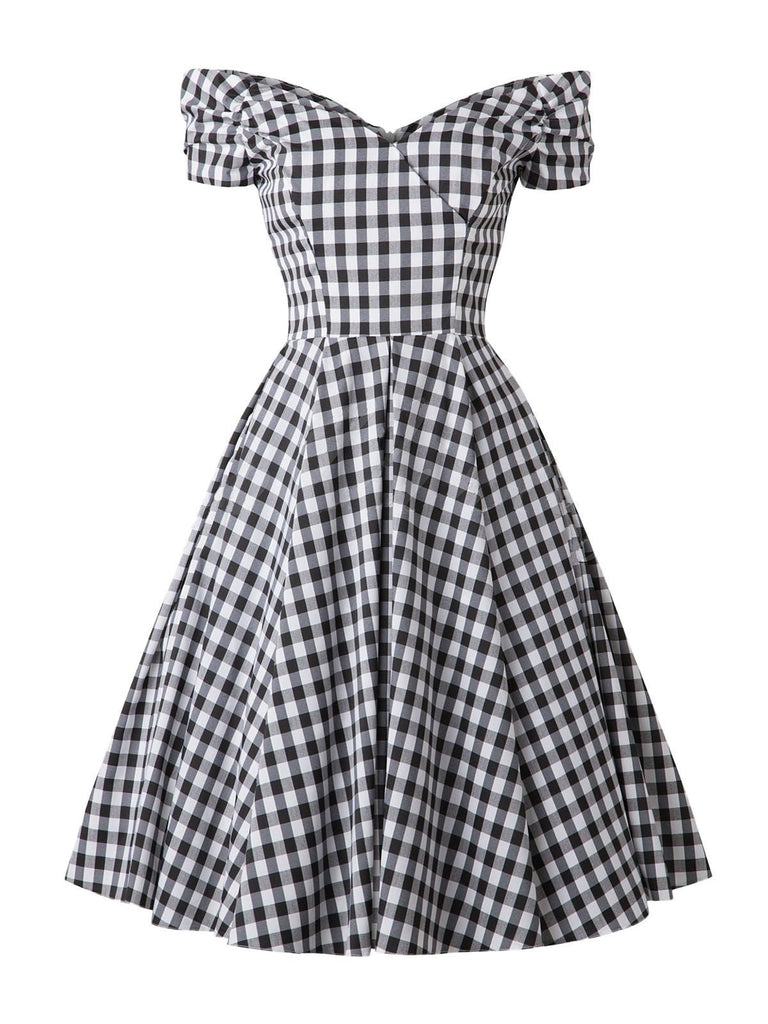 Abito nero a quadri scozzesi anni '50