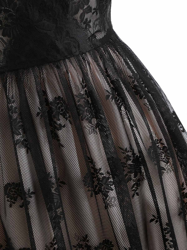 Abito nero a fiori in pizzo anni '50