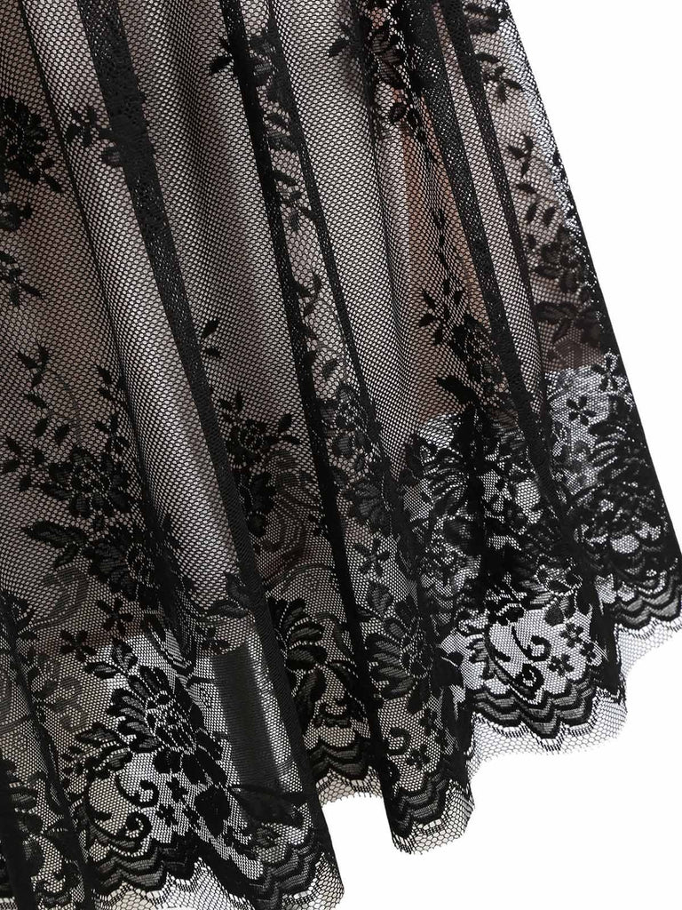 Abito nero a fiori in pizzo anni '50