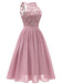 Abito svasato in pizzo floreale anni '50 rosa