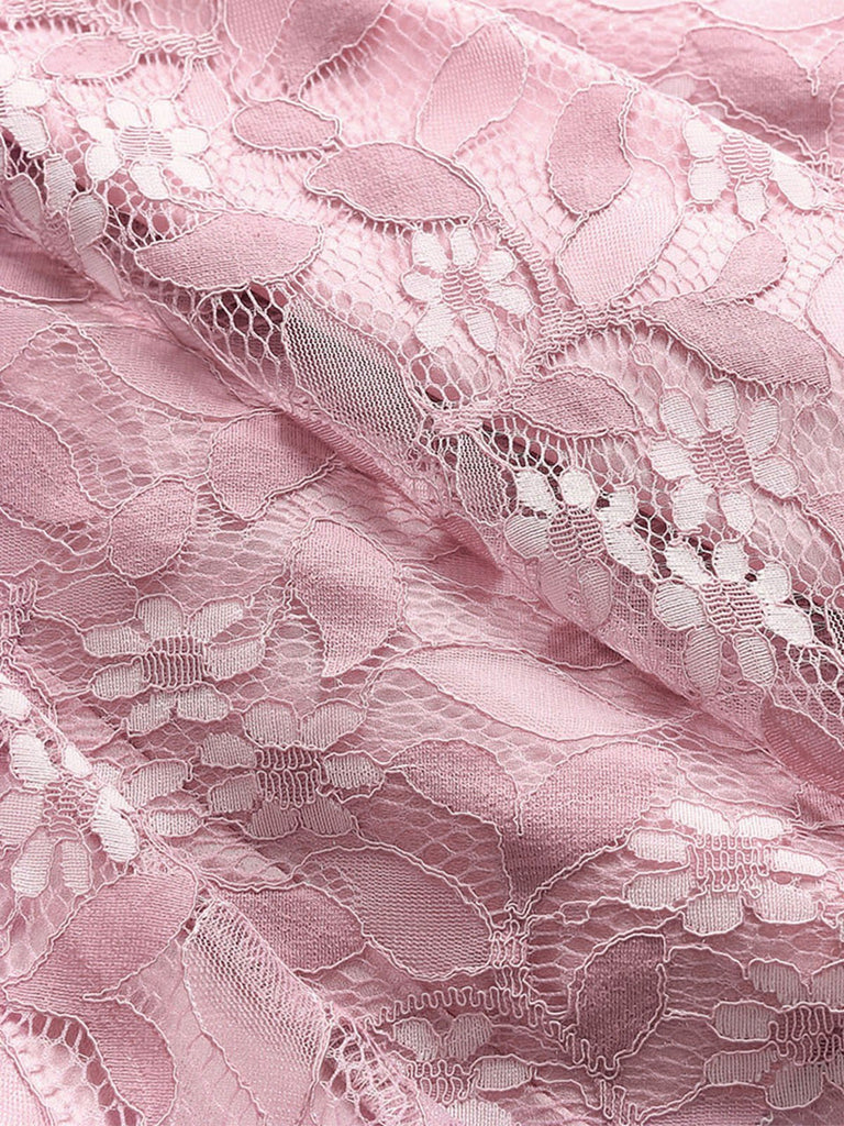 Abito svasato in pizzo floreale anni '50 rosa