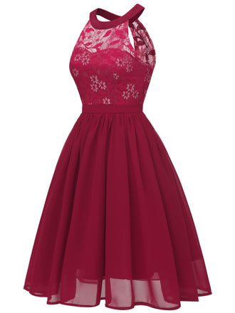 Abito svasato in pizzo floreale anni '50