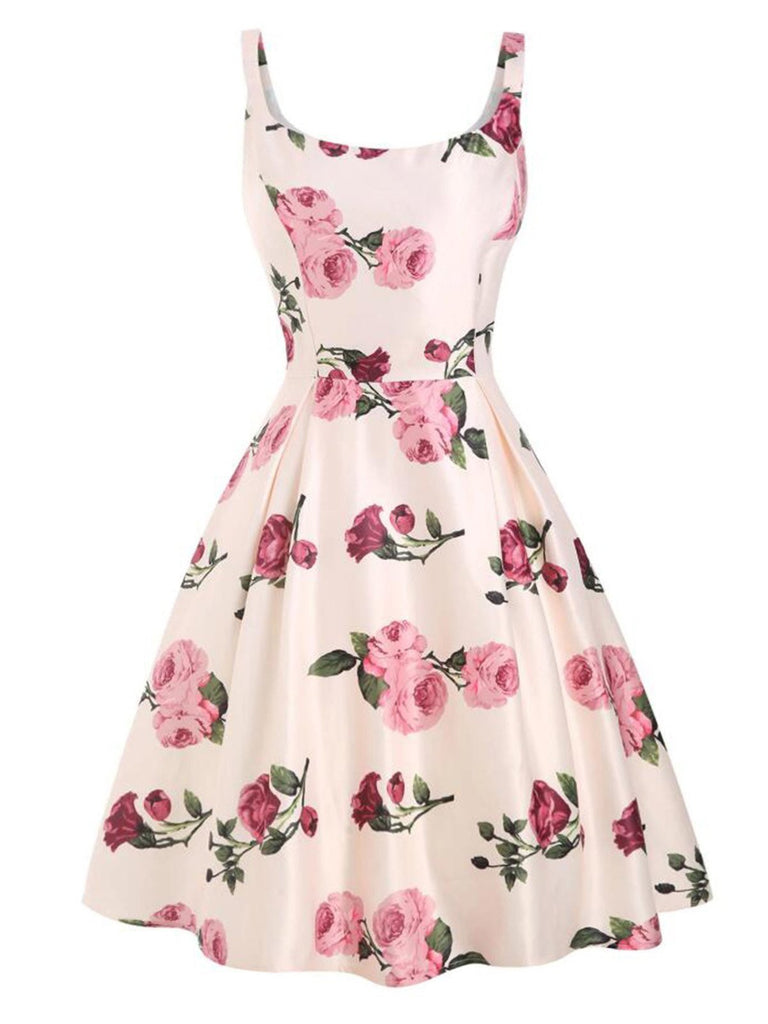 Abito rosa a fiori rosa degli anni '50