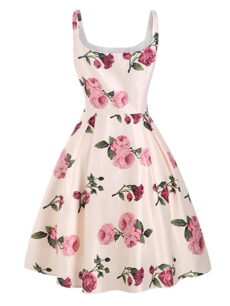 Abito rosa a fiori rosa degli anni '50
