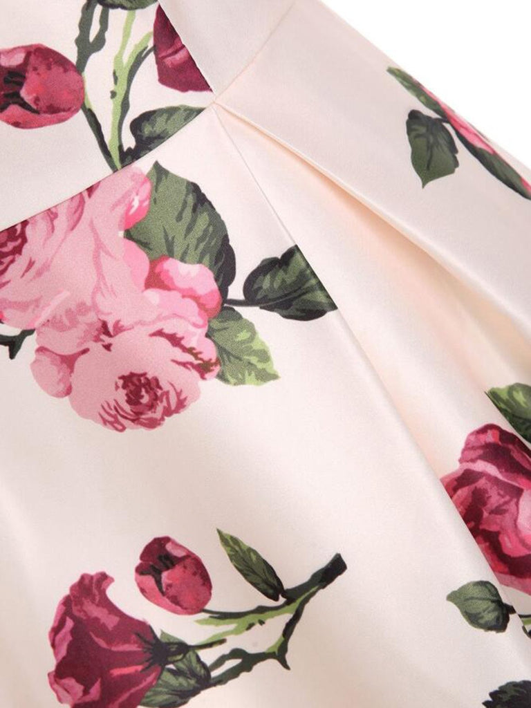 Abito rosa a fiori rosa degli anni '50