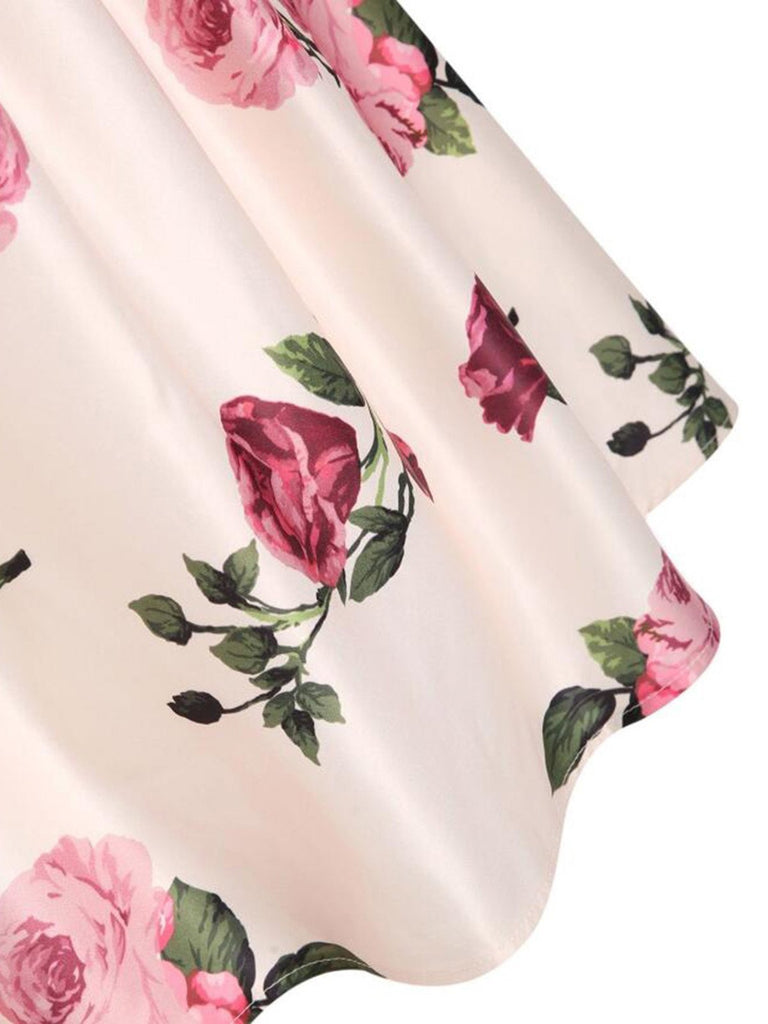 Abito rosa a fiori rosa degli anni '50