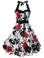 Abito bianco con scollo all'americana floreale anni '50