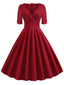 Vestito Swing con piega a cuore solido rosso anni '50