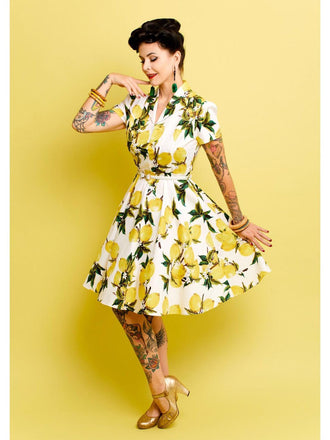 Vestito Swing con fiocco giallo limone anni '50