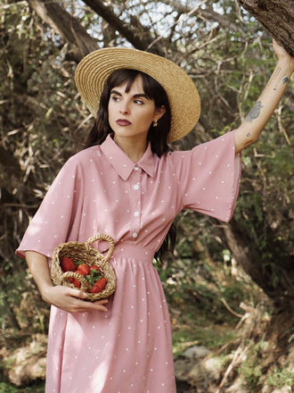 2 pezzi rosa e gonna a pois anni '50