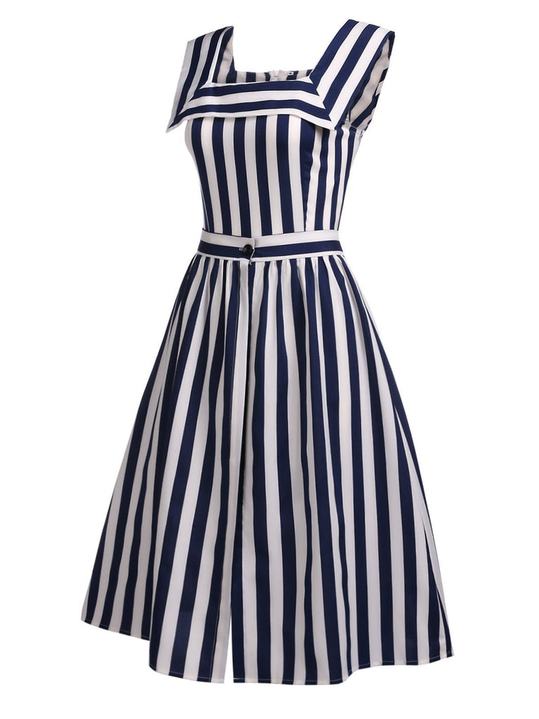 Pagliaccetto e gonna da marinaio a righe anni '50 blu navy