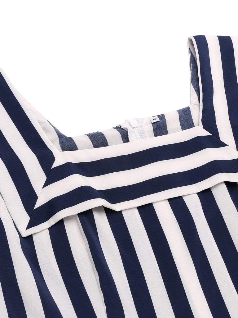 Pagliaccetto e gonna da marinaio a righe anni '50 blu navy