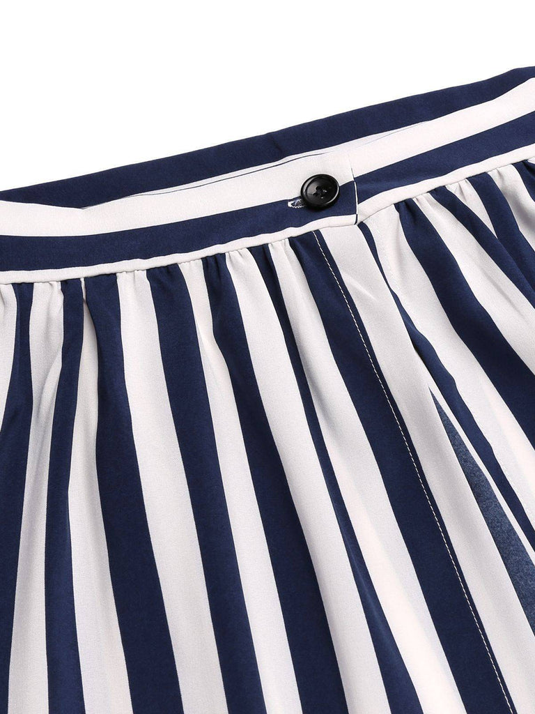 Pagliaccetto e gonna da marinaio a righe anni '50 blu navy