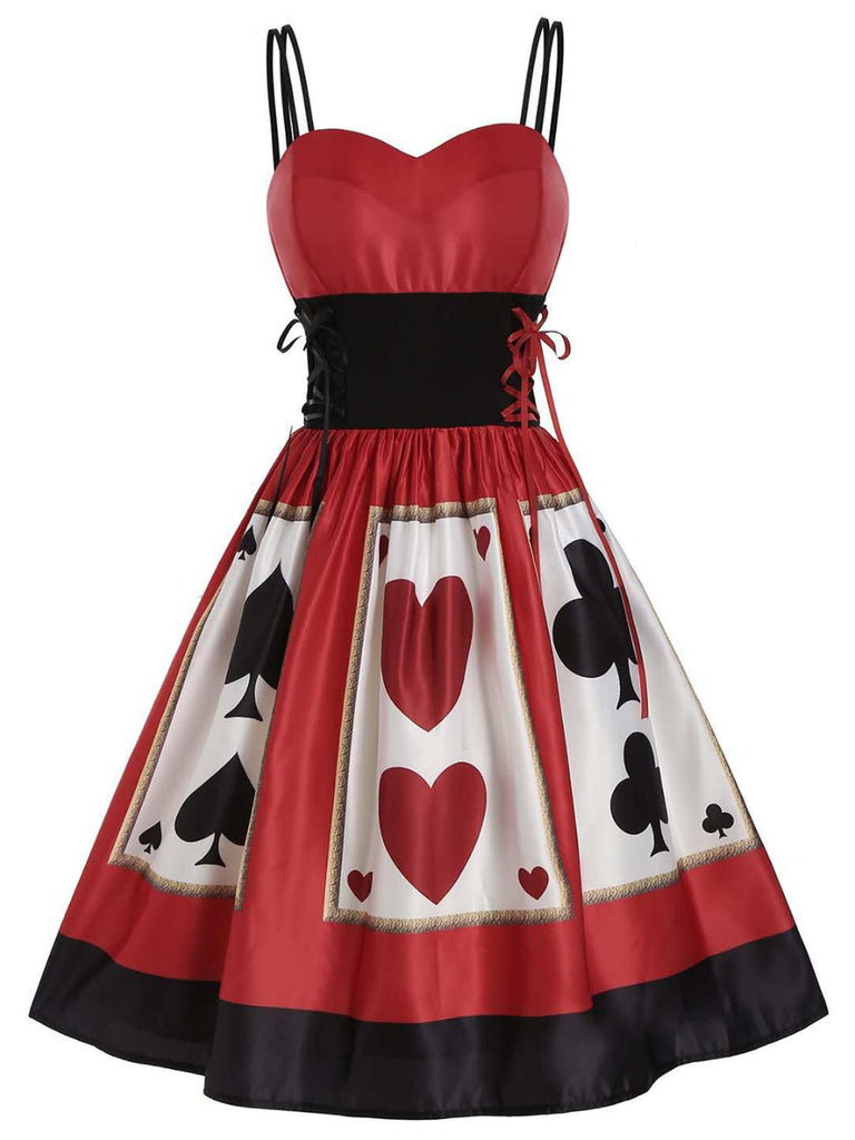 Vestito rosso da poker con cinturino anni '50