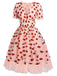 Abito Swing Fragola in pizzo rosa anni '50