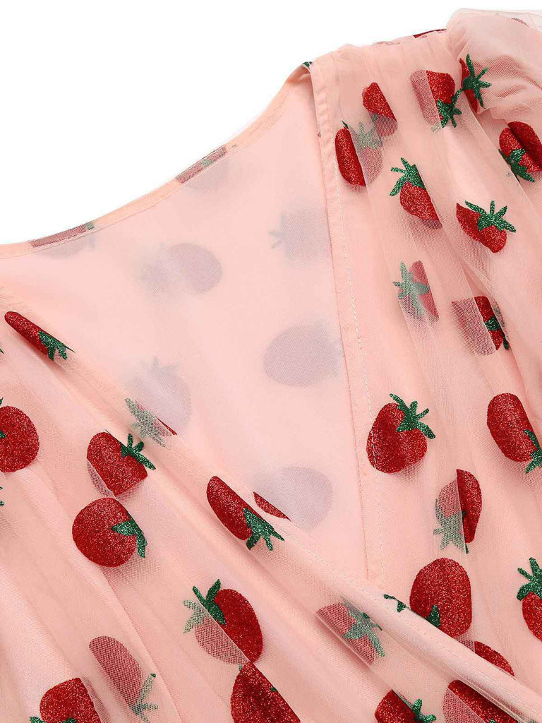 Abito Swing Fragola in pizzo rosa anni '50