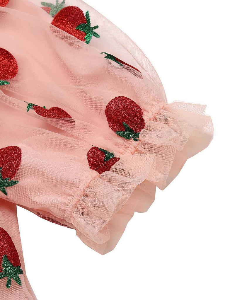 Abito Swing Fragola in pizzo rosa anni '50