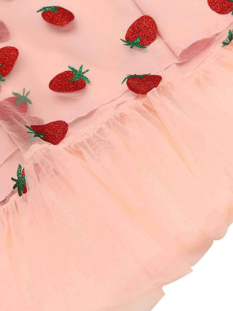 Abito Swing Fragola in pizzo rosa anni '50